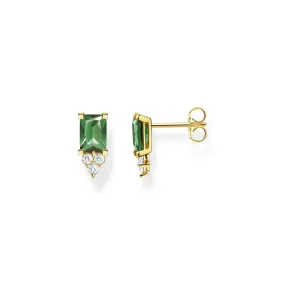 Green Stone Stud Earrings in Gold