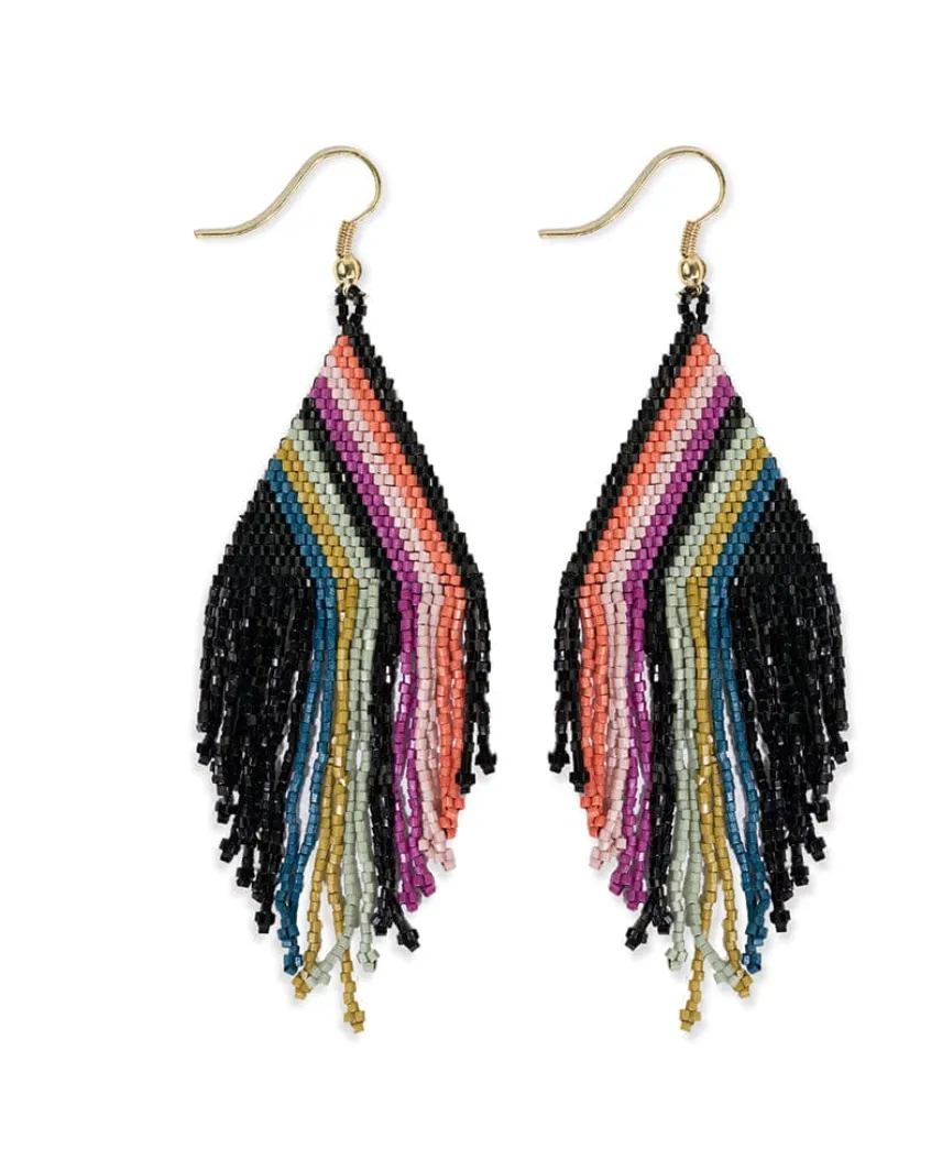 Haley Falling Lines Beaded Fringe Earrings