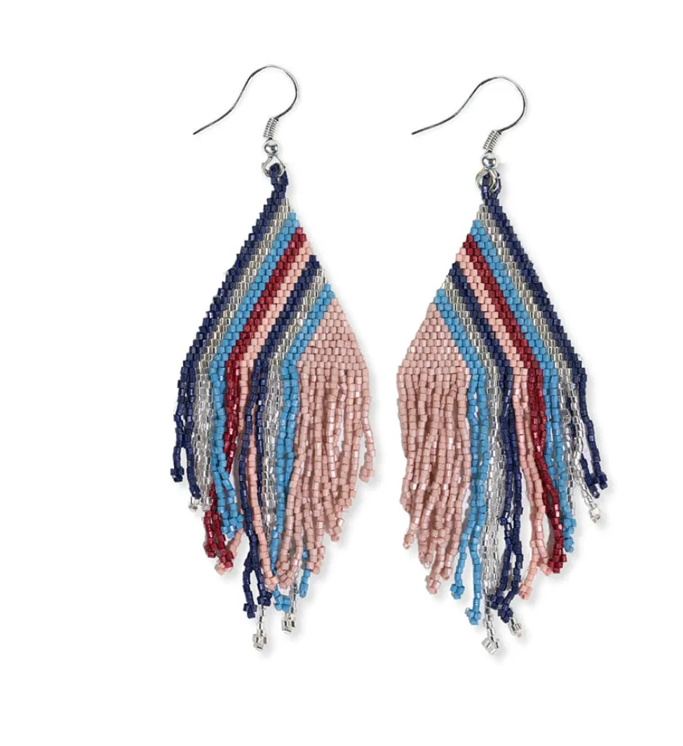 Haley Falling Lines Beaded Fringe Earrings