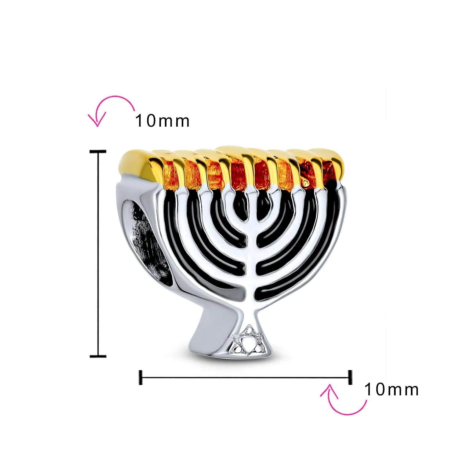 Hanukkah Star Of David Menorah Charm Bead Gold Plated .925 Silver