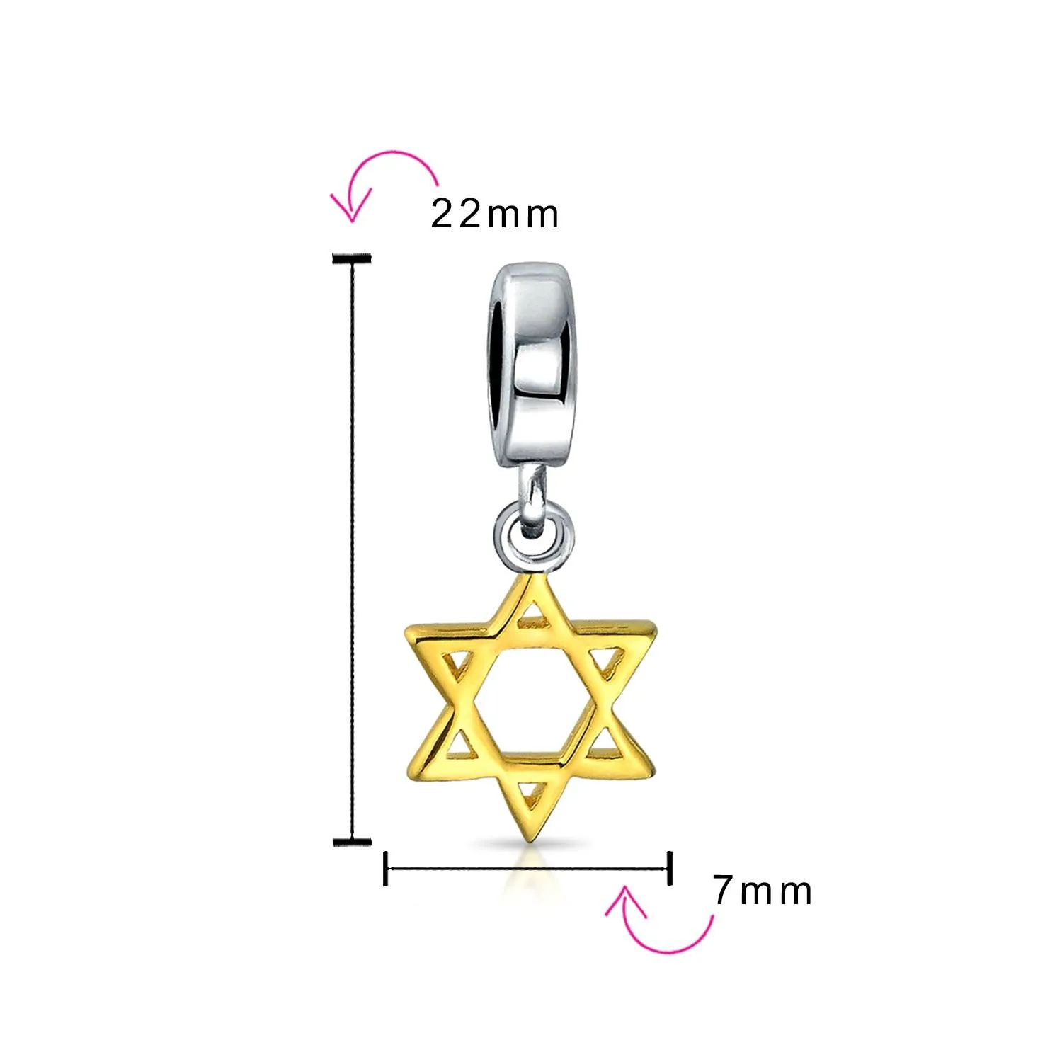 Hanukkah Star Of David Menorah Charm Bead Gold Plated .925 Silver