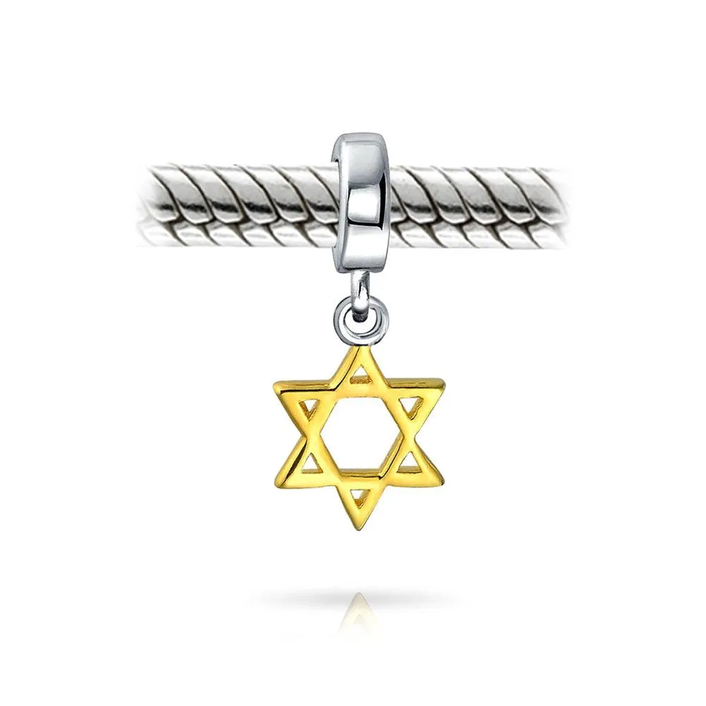 Hanukkah Star Of David Menorah Charm Bead Gold Plated .925 Silver