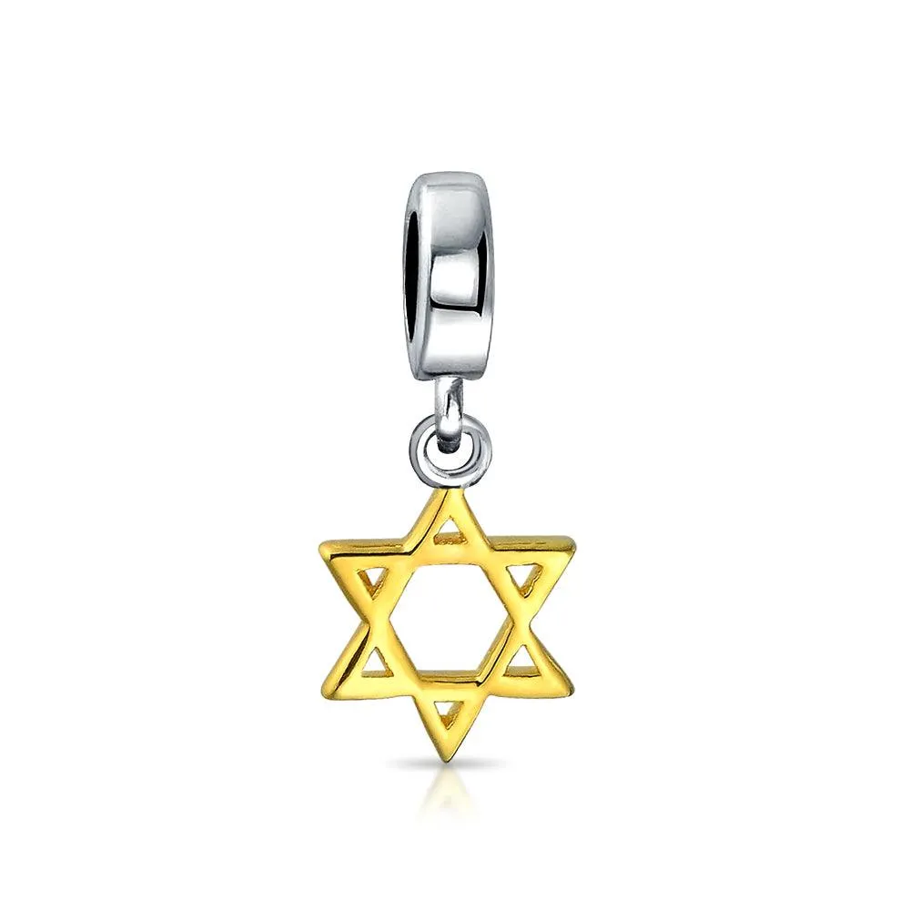 Hanukkah Star Of David Menorah Charm Bead Gold Plated .925 Silver