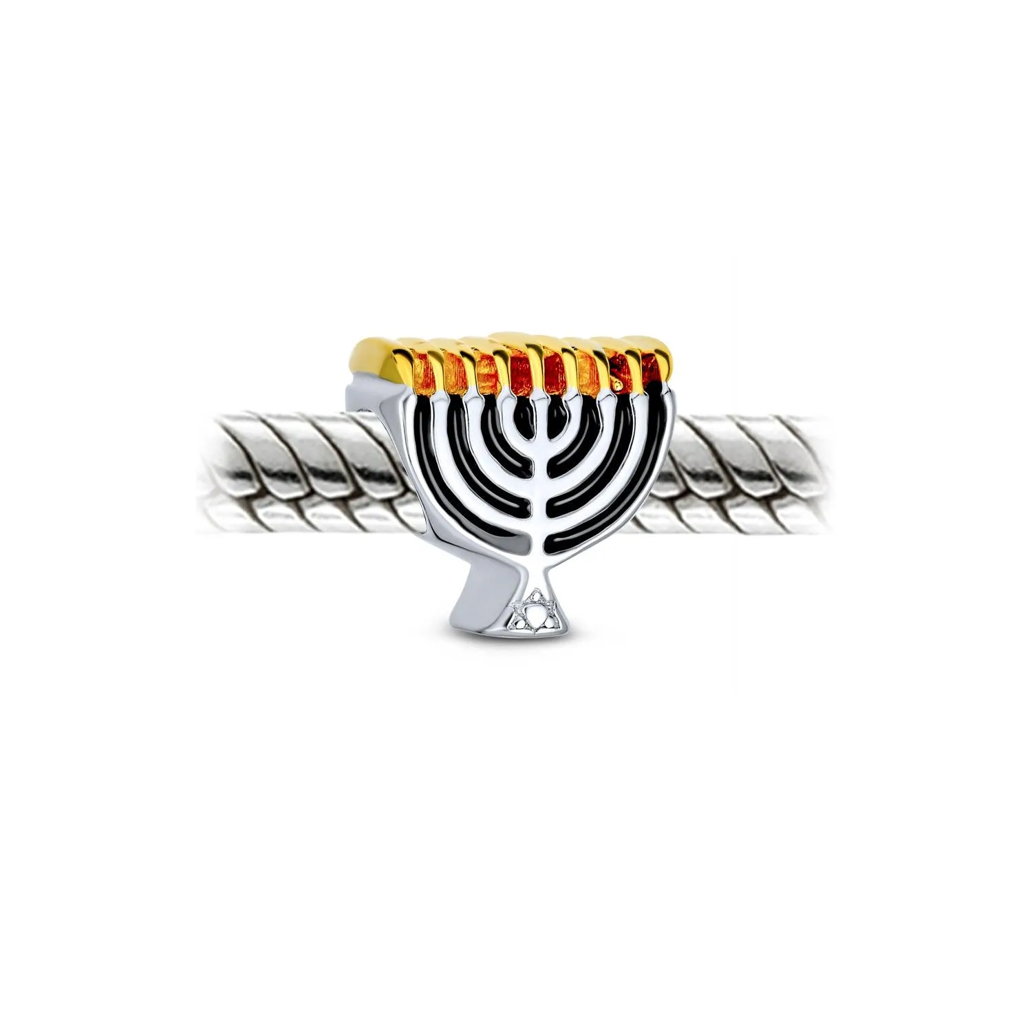 Hanukkah Star Of David Menorah Charm Bead Gold Plated .925 Silver