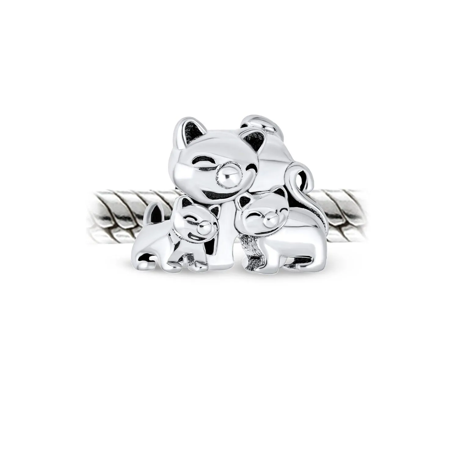 Heart Kitten Pet Words I Love My Cat Charm Bead .925Sterling Silver