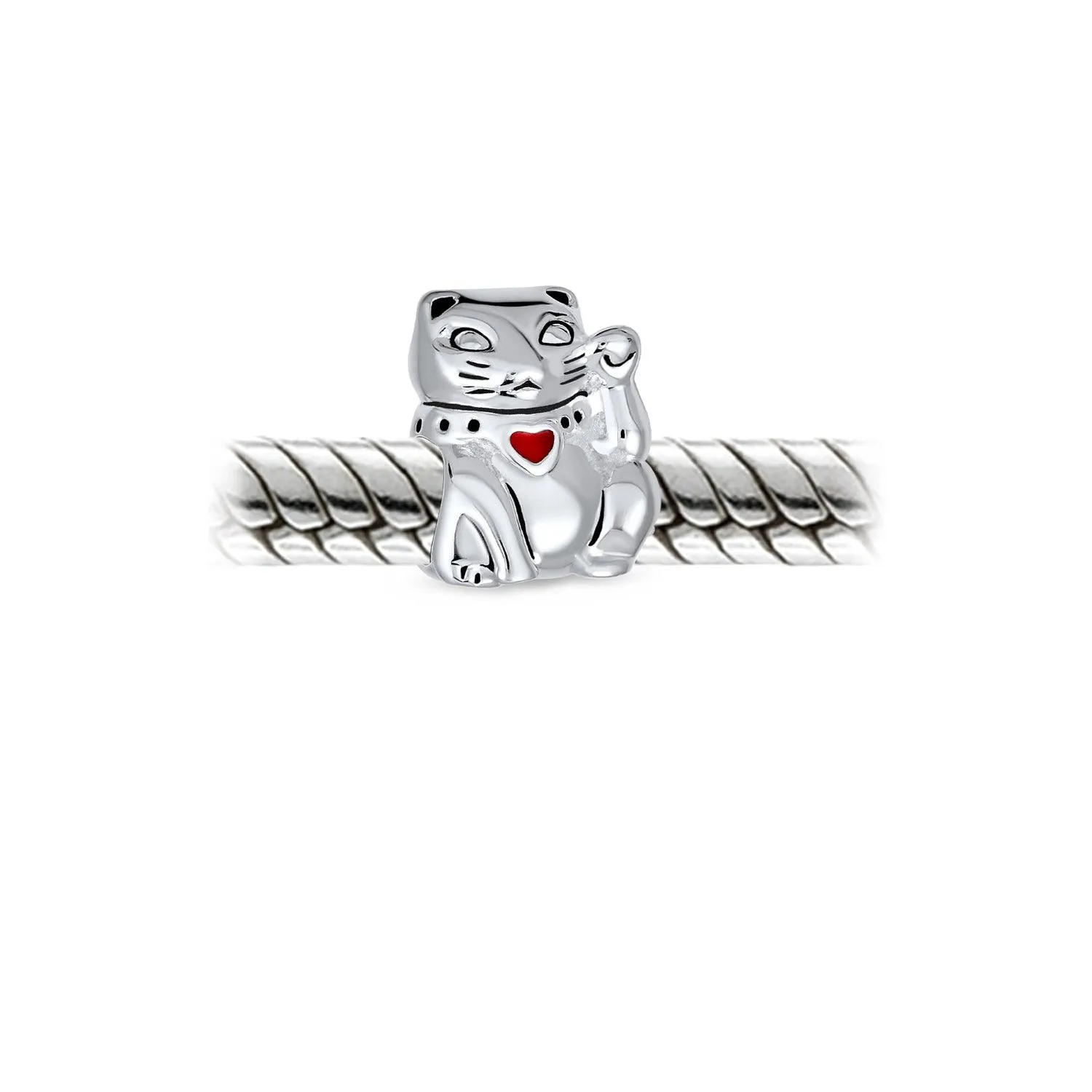 Heart Kitten Pet Words I Love My Cat Charm Bead .925Sterling Silver