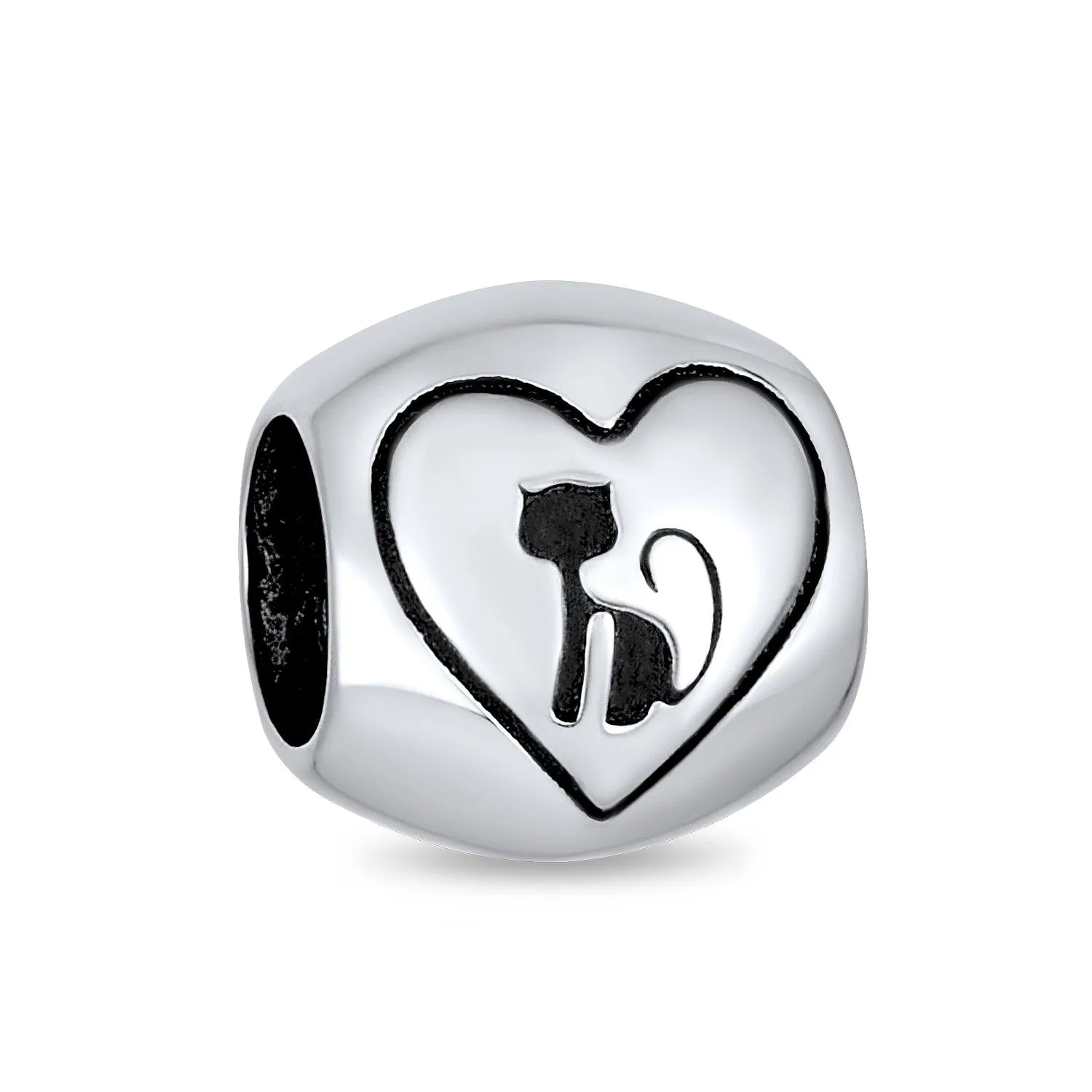 Heart Kitten Pet Words I Love My Cat Charm Bead .925Sterling Silver