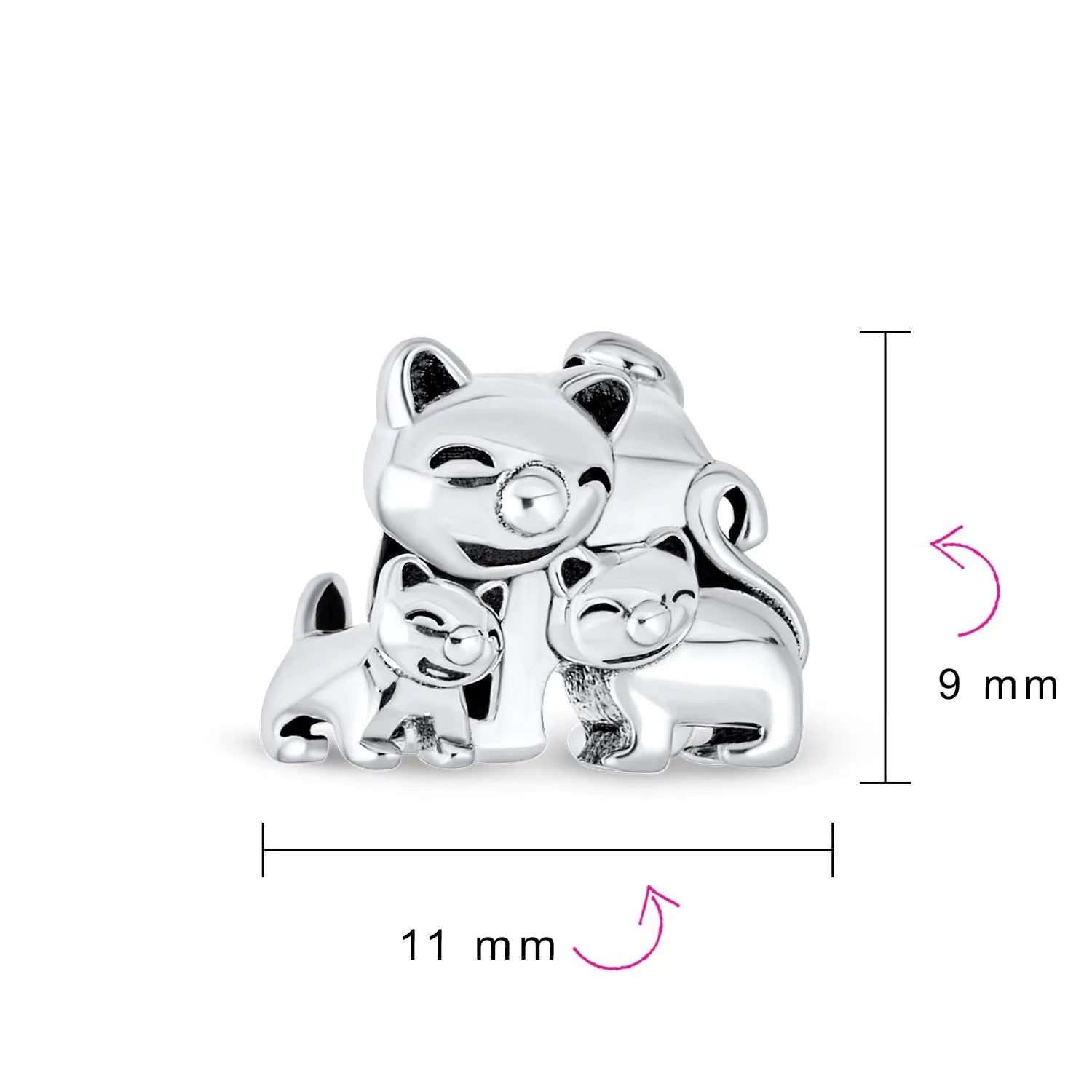 Heart Kitten Pet Words I Love My Cat Charm Bead .925Sterling Silver