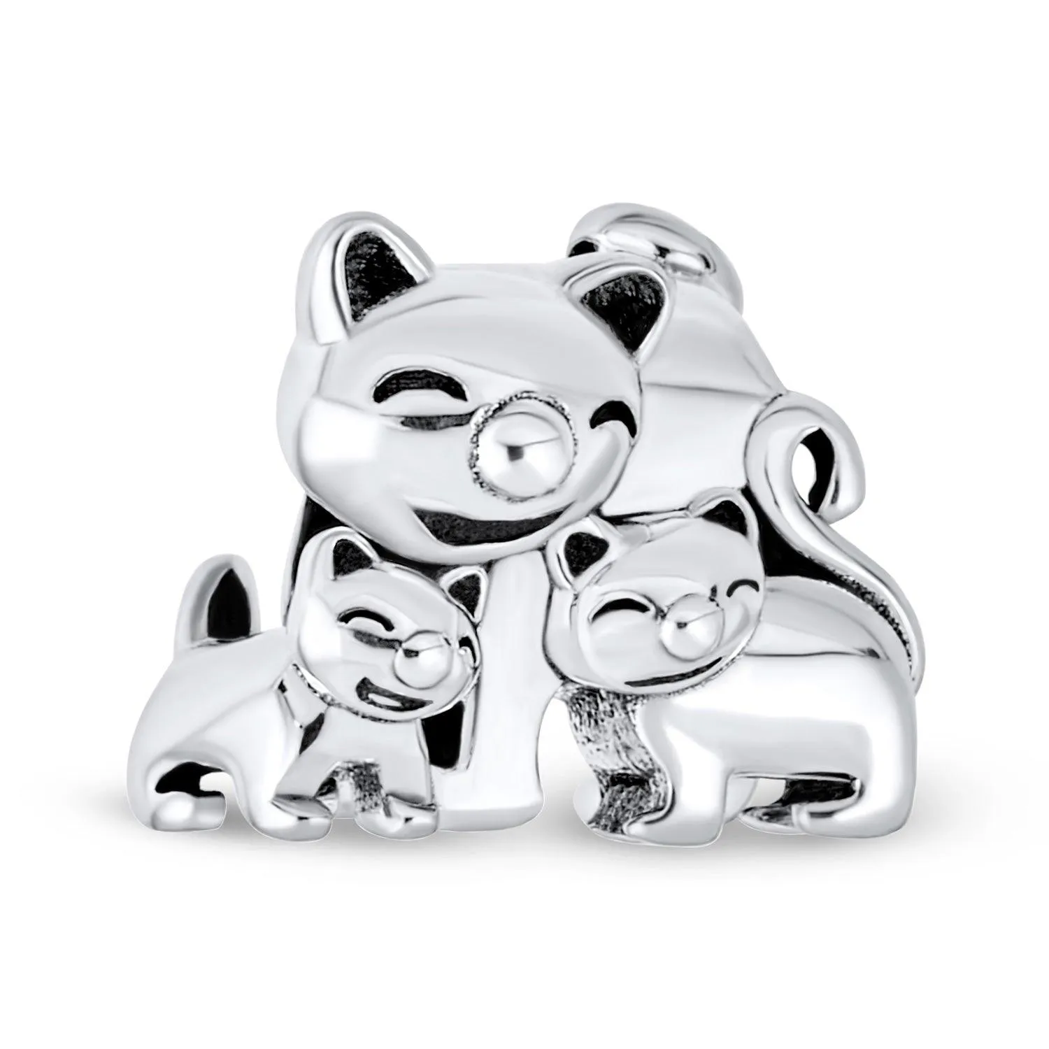 Heart Kitten Pet Words I Love My Cat Charm Bead .925Sterling Silver