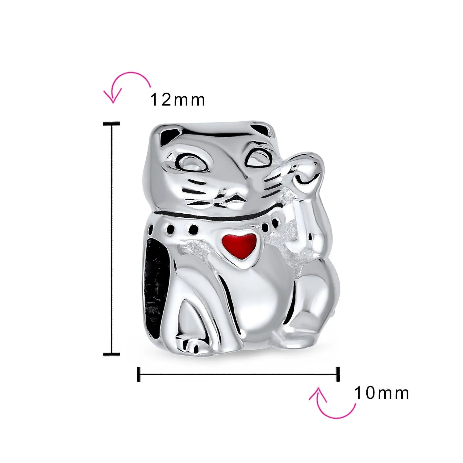 Heart Kitten Pet Words I Love My Cat Charm Bead .925Sterling Silver