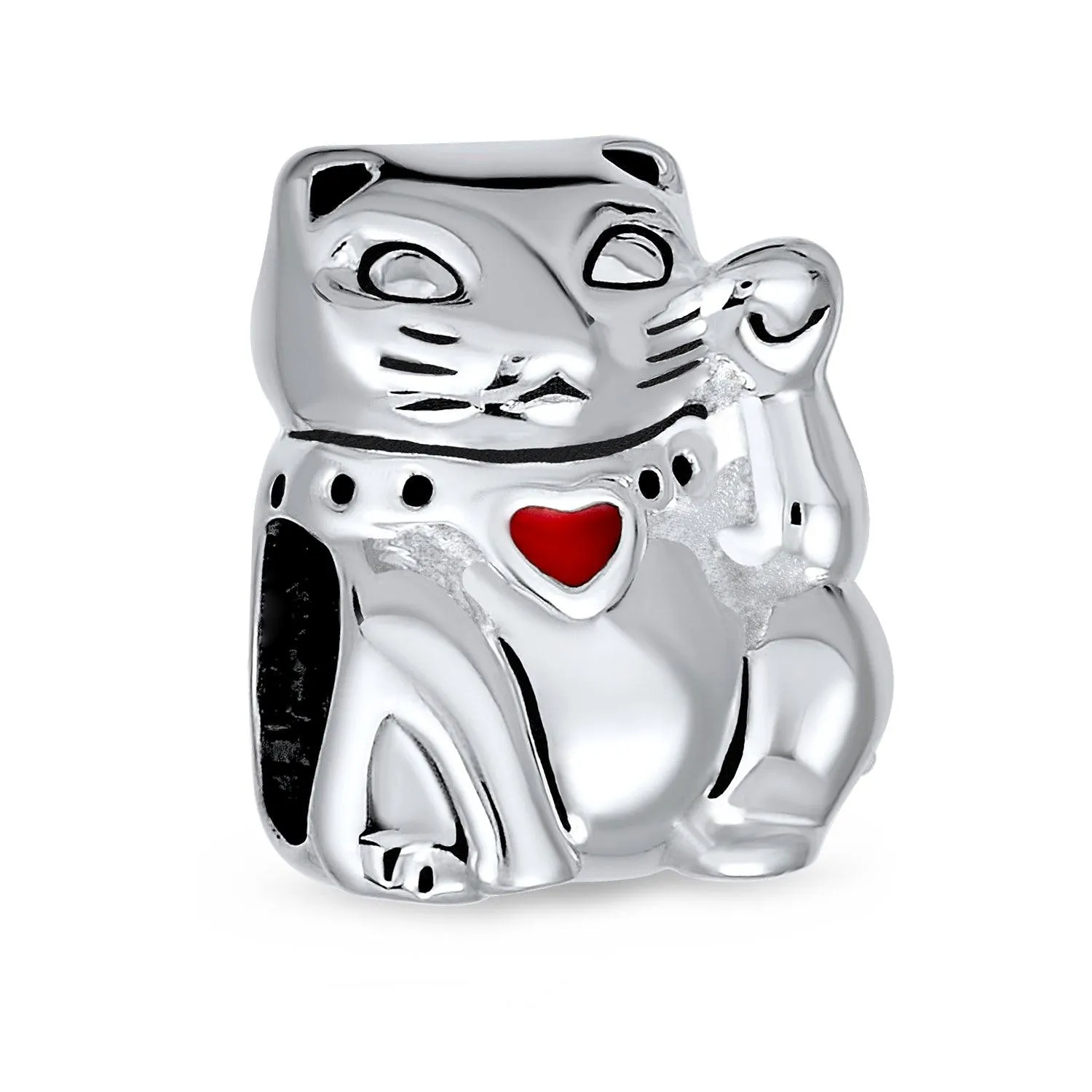 Heart Kitten Pet Words I Love My Cat Charm Bead .925Sterling Silver