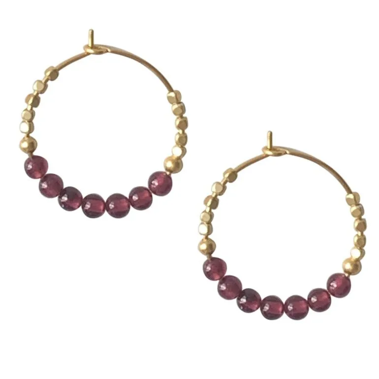 HOOP EARRING STONES GARNET