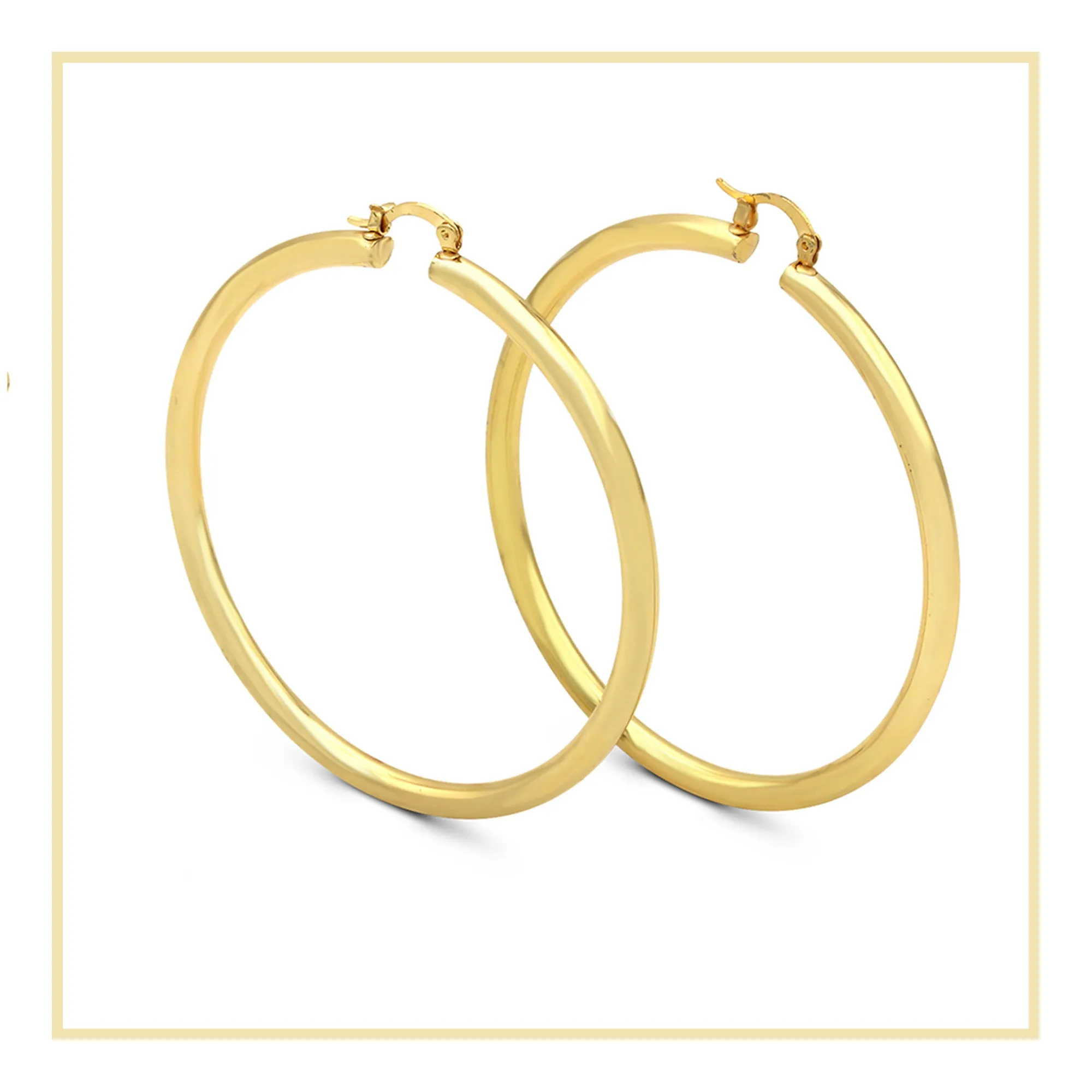 Hoop Earrings 14K Gold Plated 3 mm Hip Hop Hoops Ear Jewelry 25 - 70 mm