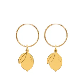 Hoop Earrings with Double Lemon Pendant - Gold-Plated Silver