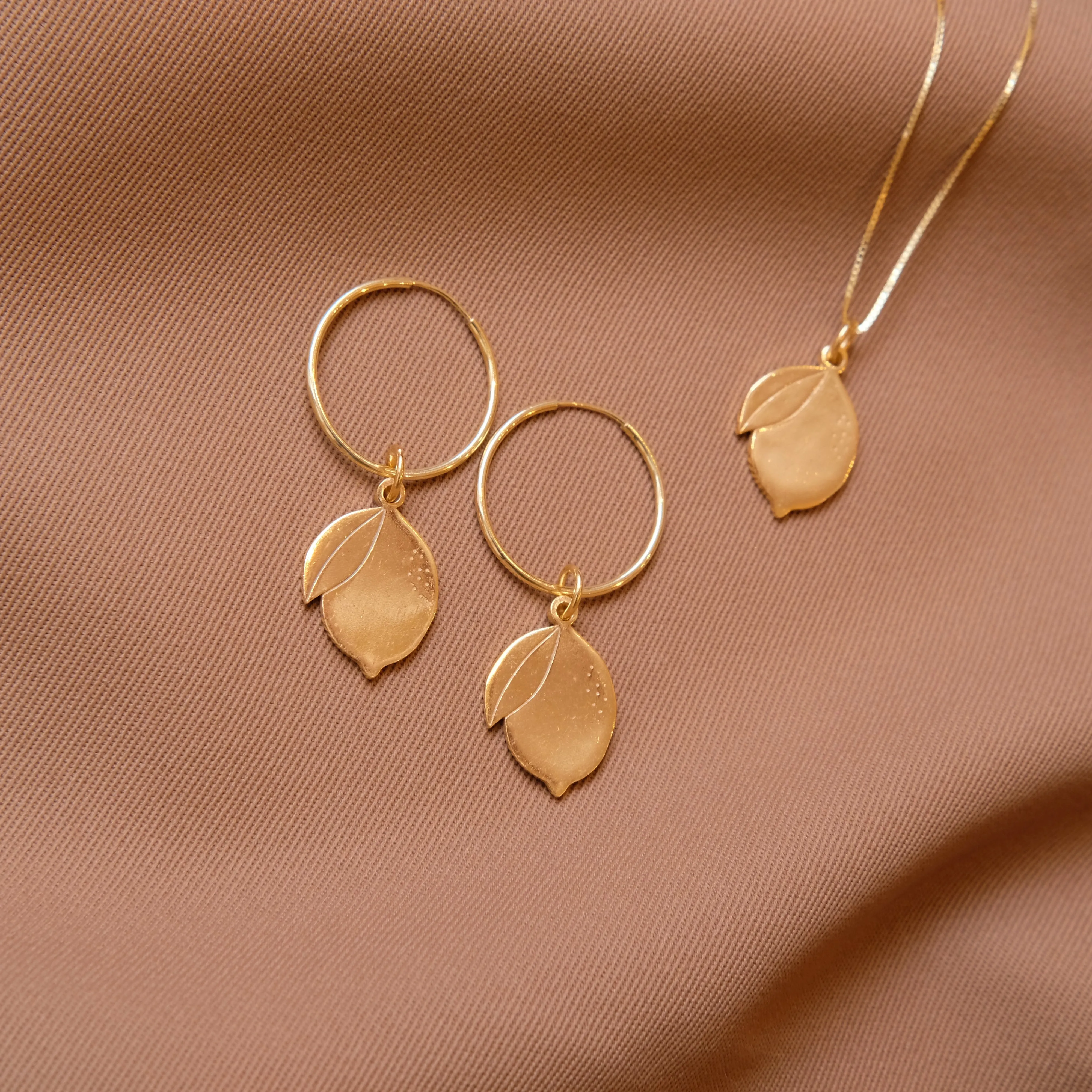 Hoop Earrings with Double Lemon Pendant - Gold-Plated Silver