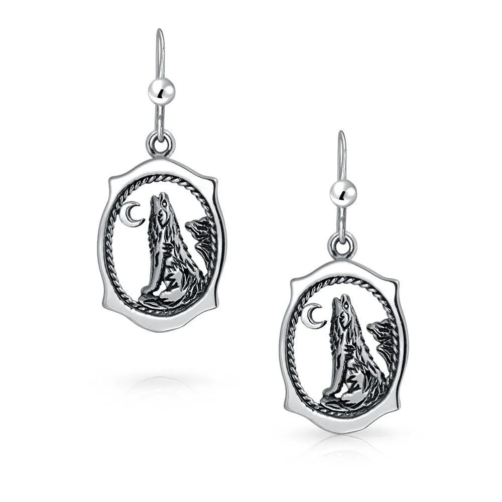 Howling Wolf Crescent Moon Pendant Werewolf Necklace Pendant Earrings