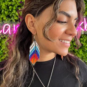 Huichol Native American Beaded  Earrings - Large Feathers