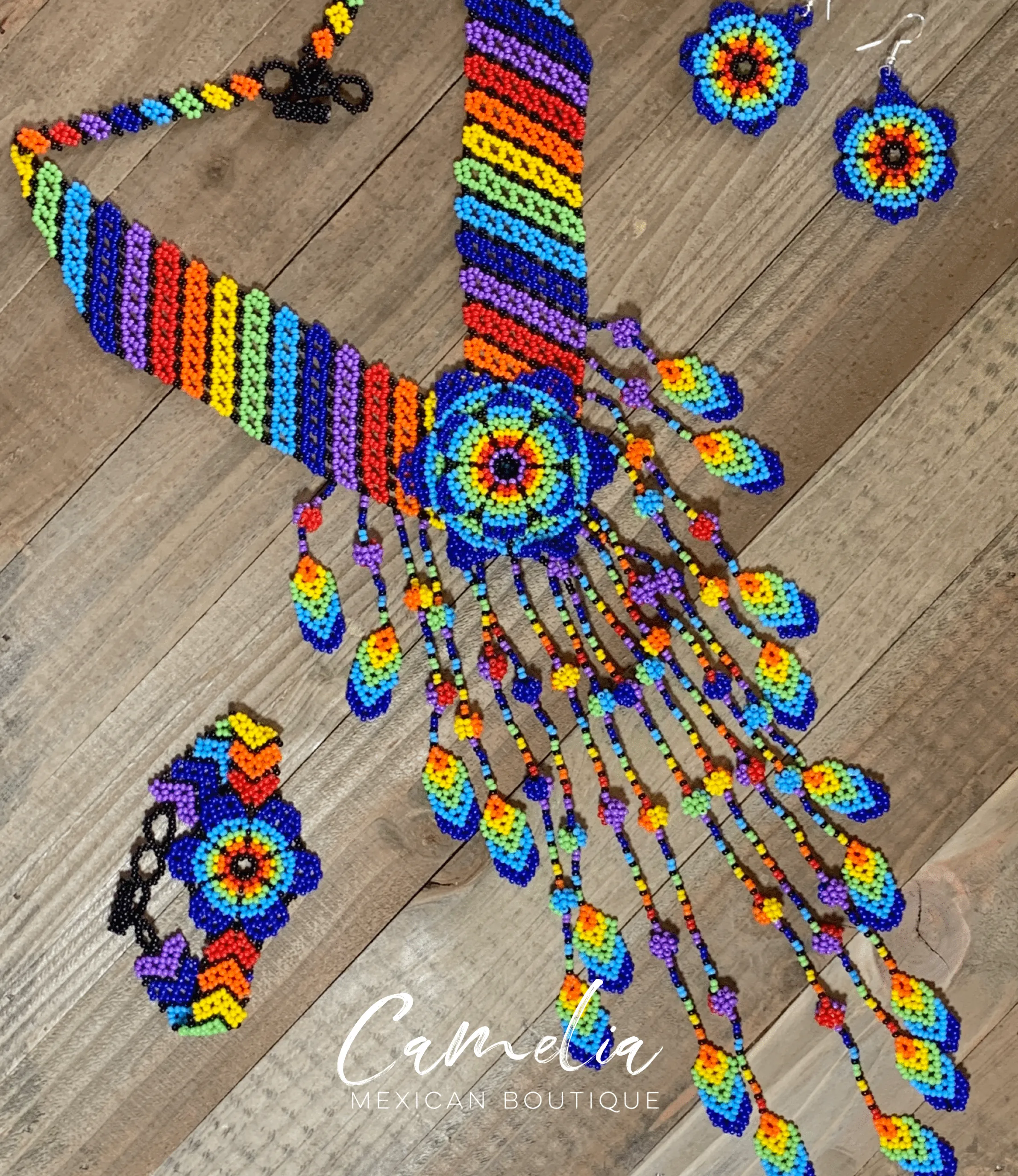 Huichol Native American Beaded Necklace Set - Flower