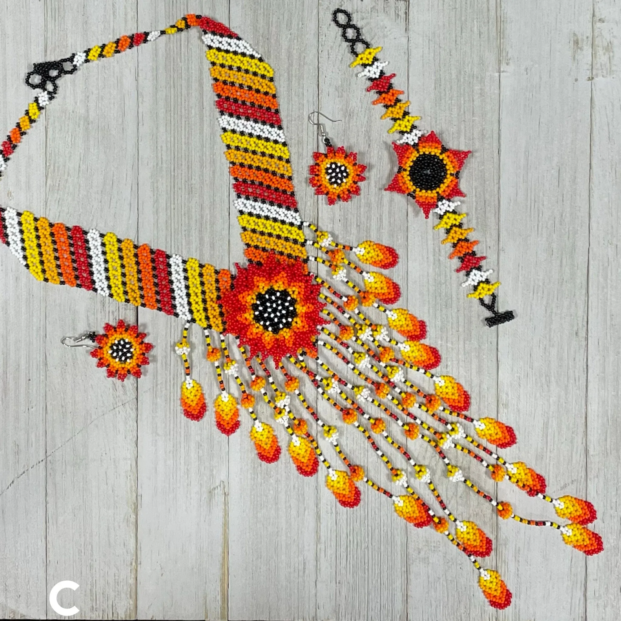 Huichol Native American Beaded Necklace Set - Flower