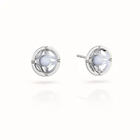 Jalan Besar Small Stud Earrings - Sterling Silver - Blue Agate