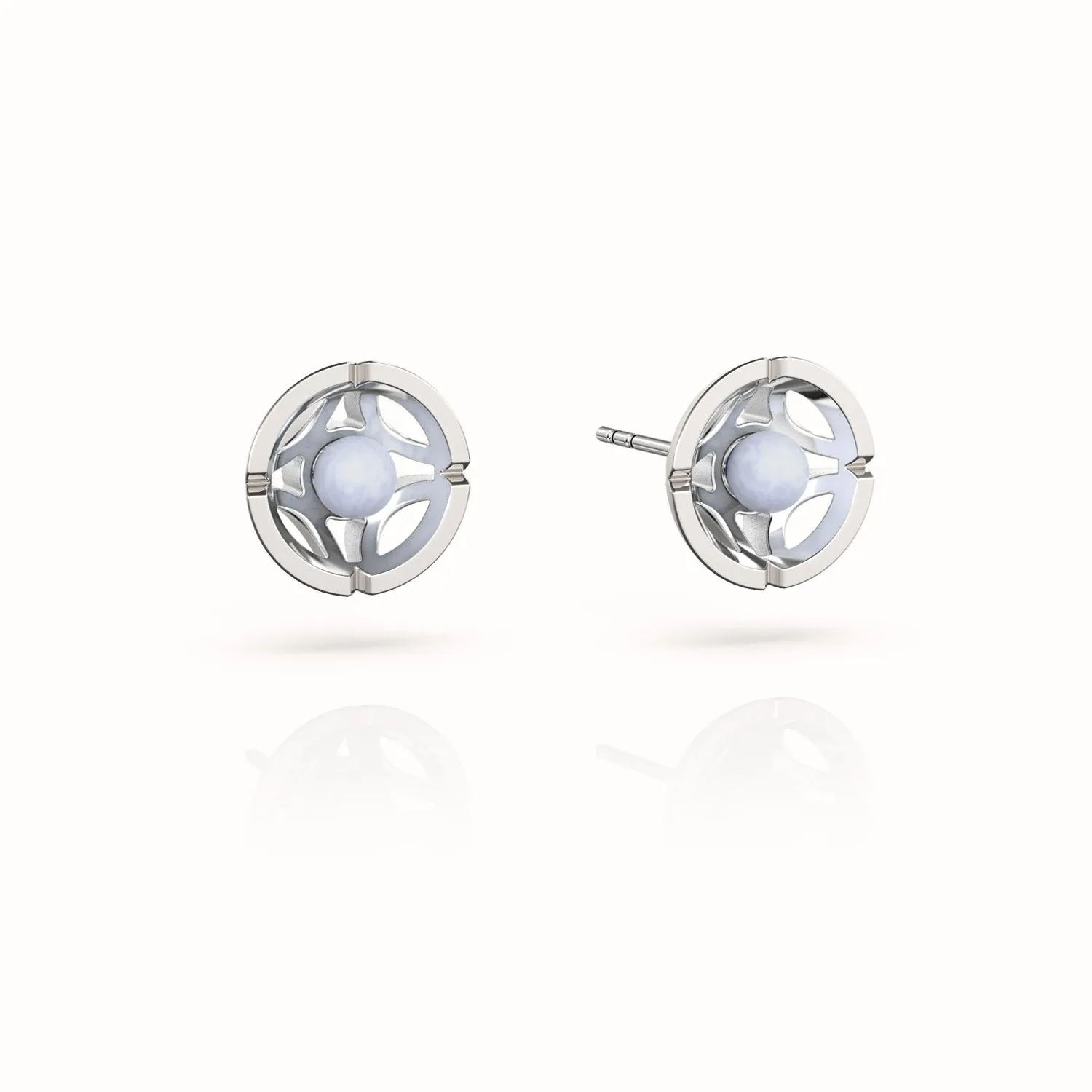 Jalan Besar Small Stud Earrings - Sterling Silver - Blue Agate