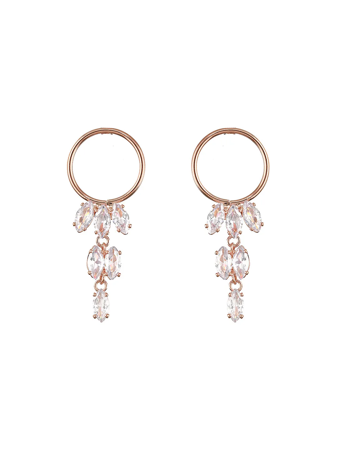 JAZZ AND SIZZLE Rose Gold-Plated CZ Studded Contemporary Hoop Earrings