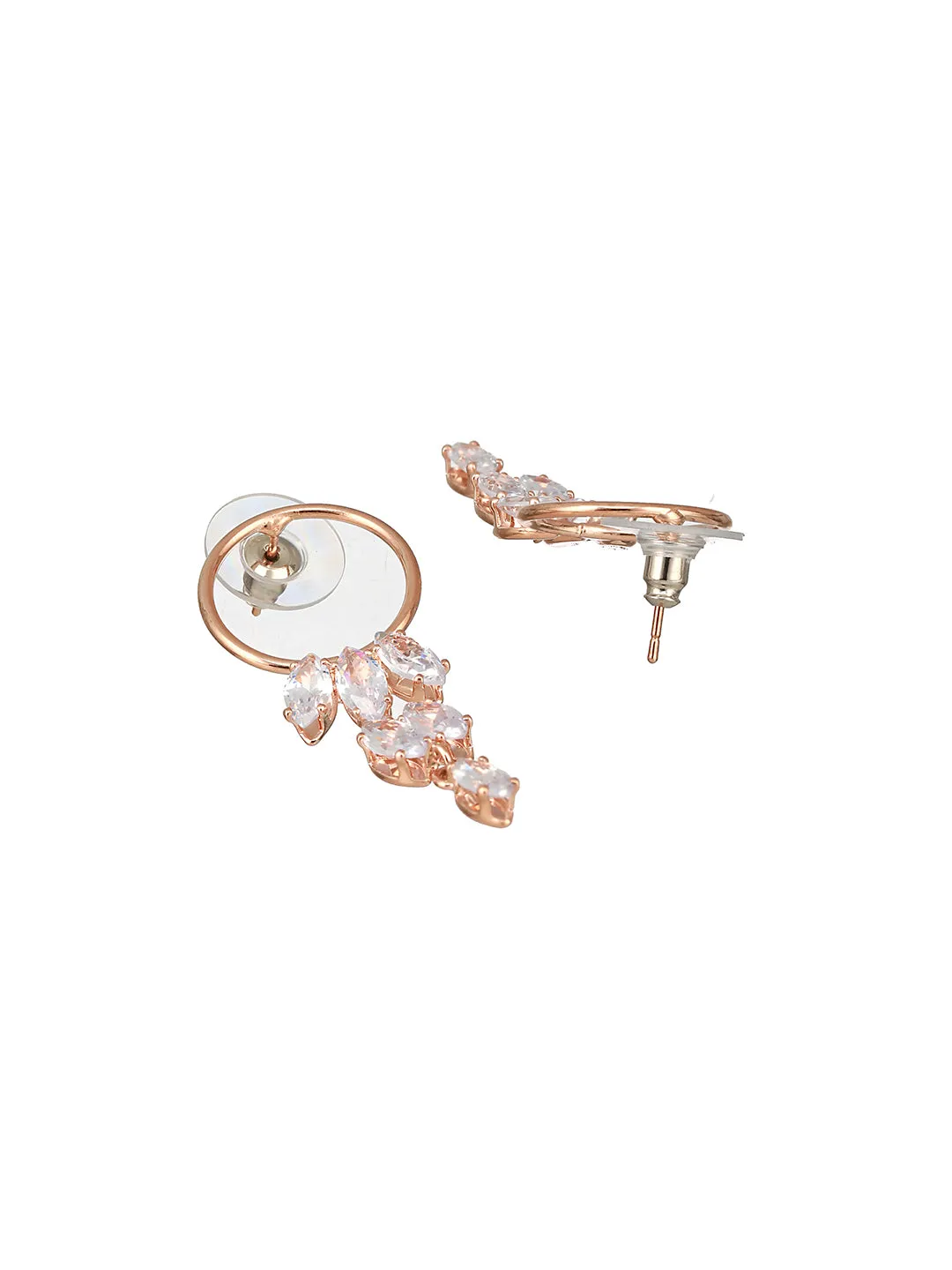 JAZZ AND SIZZLE Rose Gold-Plated CZ Studded Contemporary Hoop Earrings