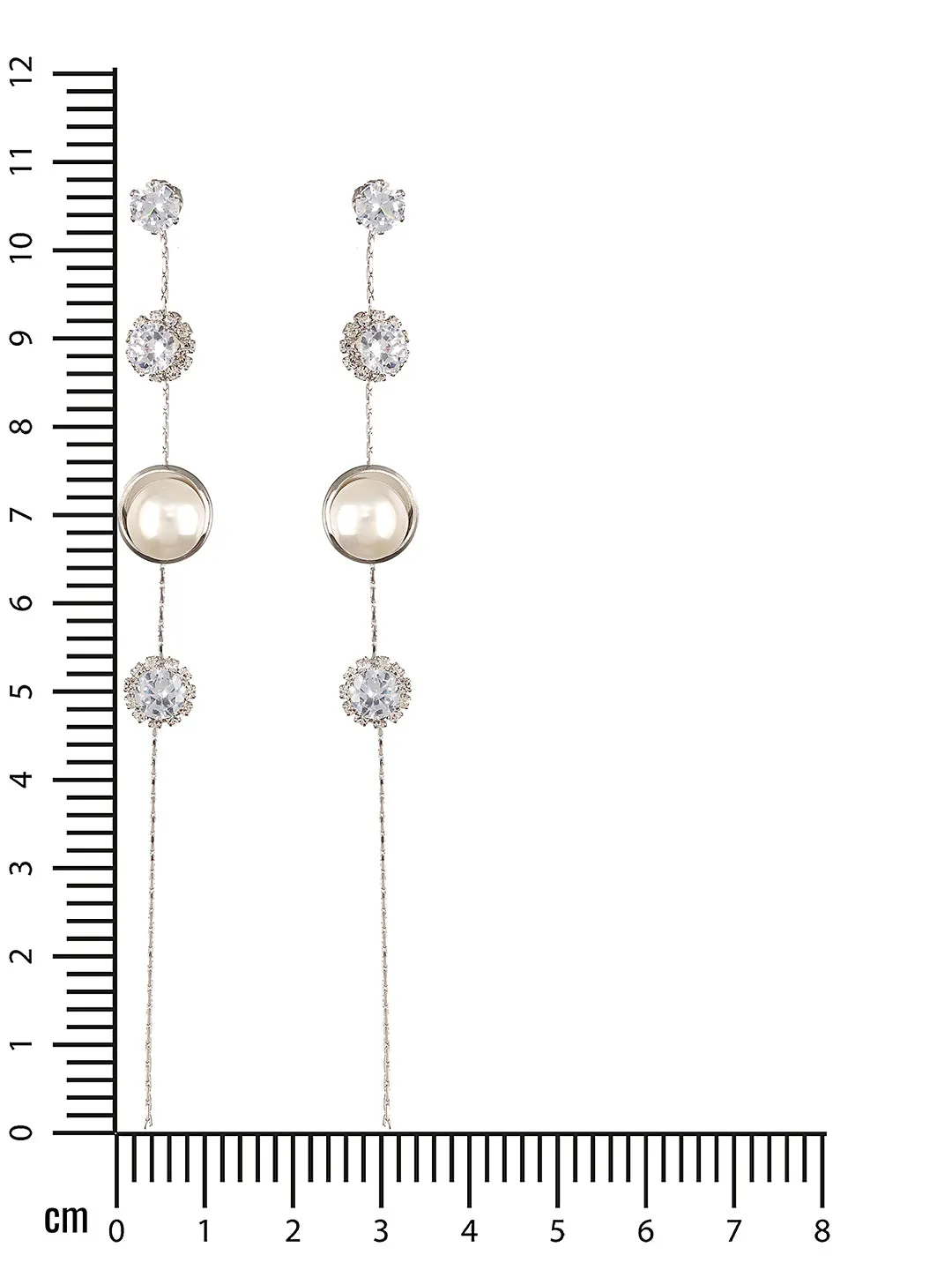 JAZZ AND SIZZLE Silver-Toned Rhodium-Plated CZ Stone-Studded &amp; Pearl Contemporary Drop Earrings