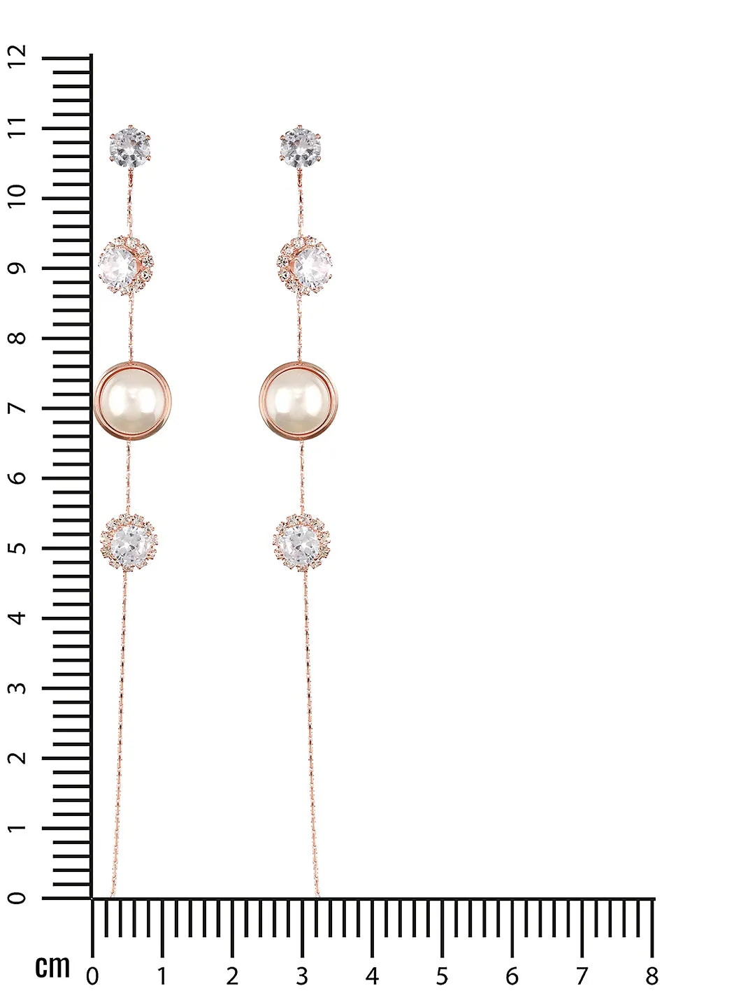 JAZZ AND SIZZLE Silver-Toned Rose gold-Plated CZ Stone-Studded &amp; Pearl Contemporary Drop Earrings