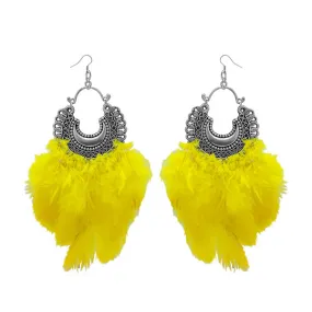 Jeweljunk Yellow Feather Rhodium Plated Afghani Earrings