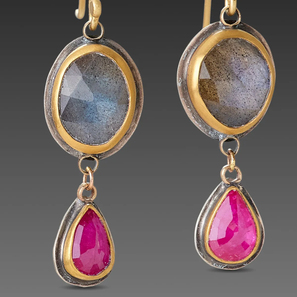 Labradorite and Ruby Drop Earrings