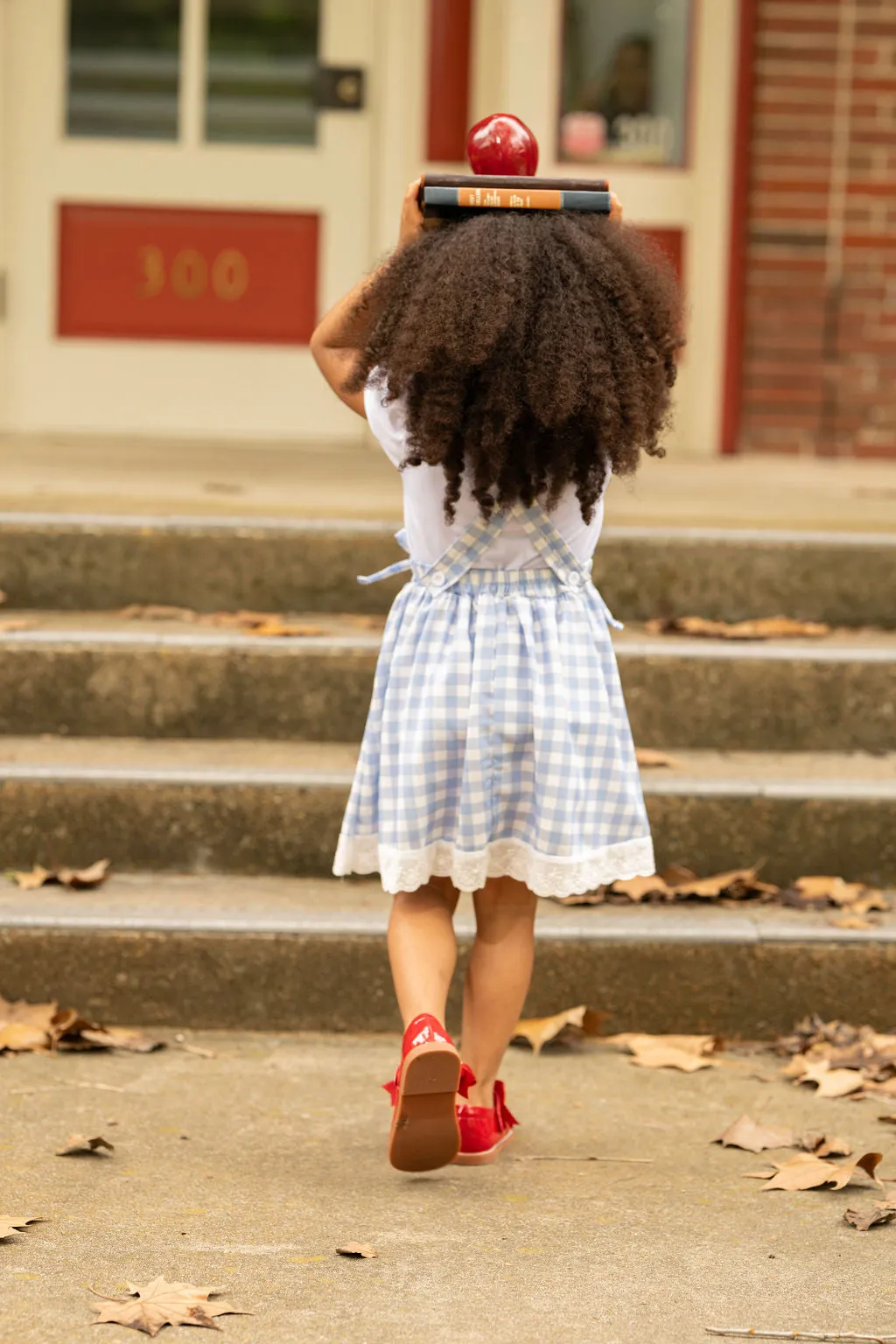 Lace Pinafore - Back to School Blue Gingham