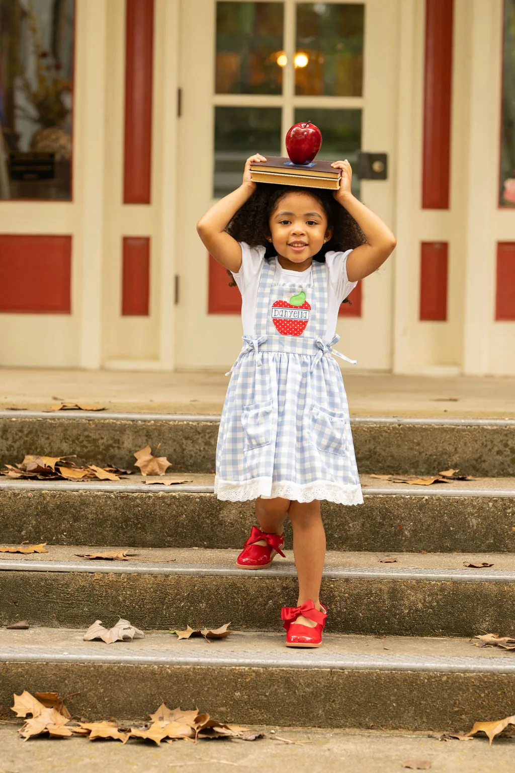 Lace Pinafore - Back to School Blue Gingham