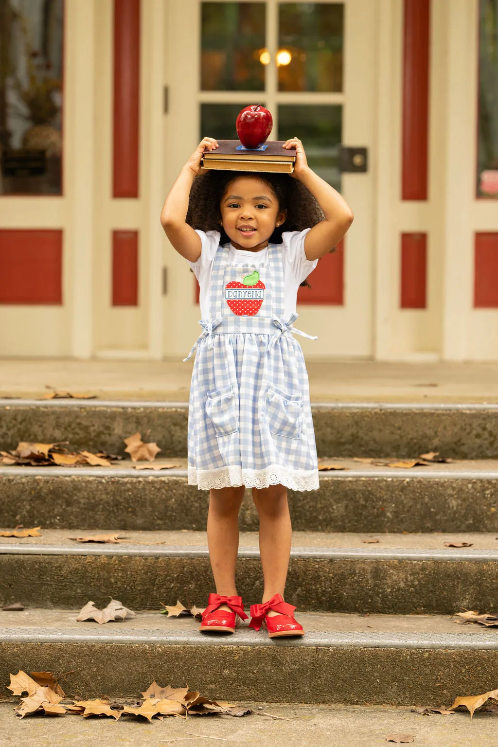 Lace Pinafore - Back to School Blue Gingham