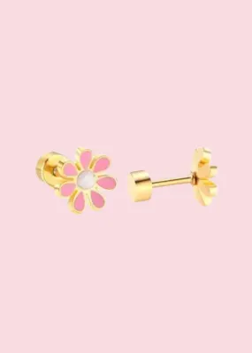 Linny Co. - Elsie Pink Daisy Flatback Stud Earrings