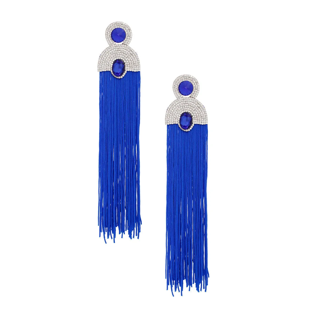 Long Tassel Earrings - Royal Blue