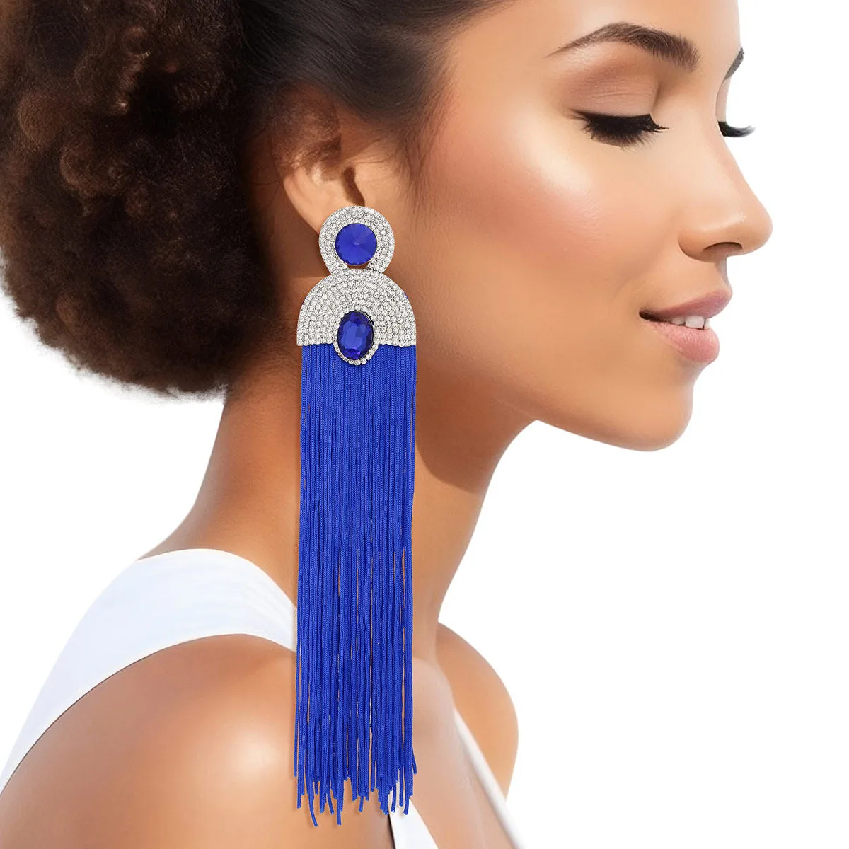 Long Tassel Earrings - Royal Blue