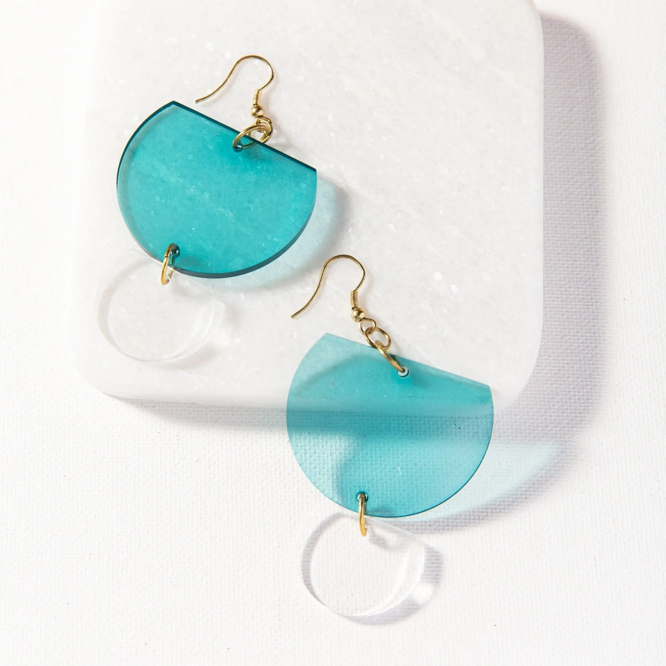 Lucite Half Round Earring in Turquoise