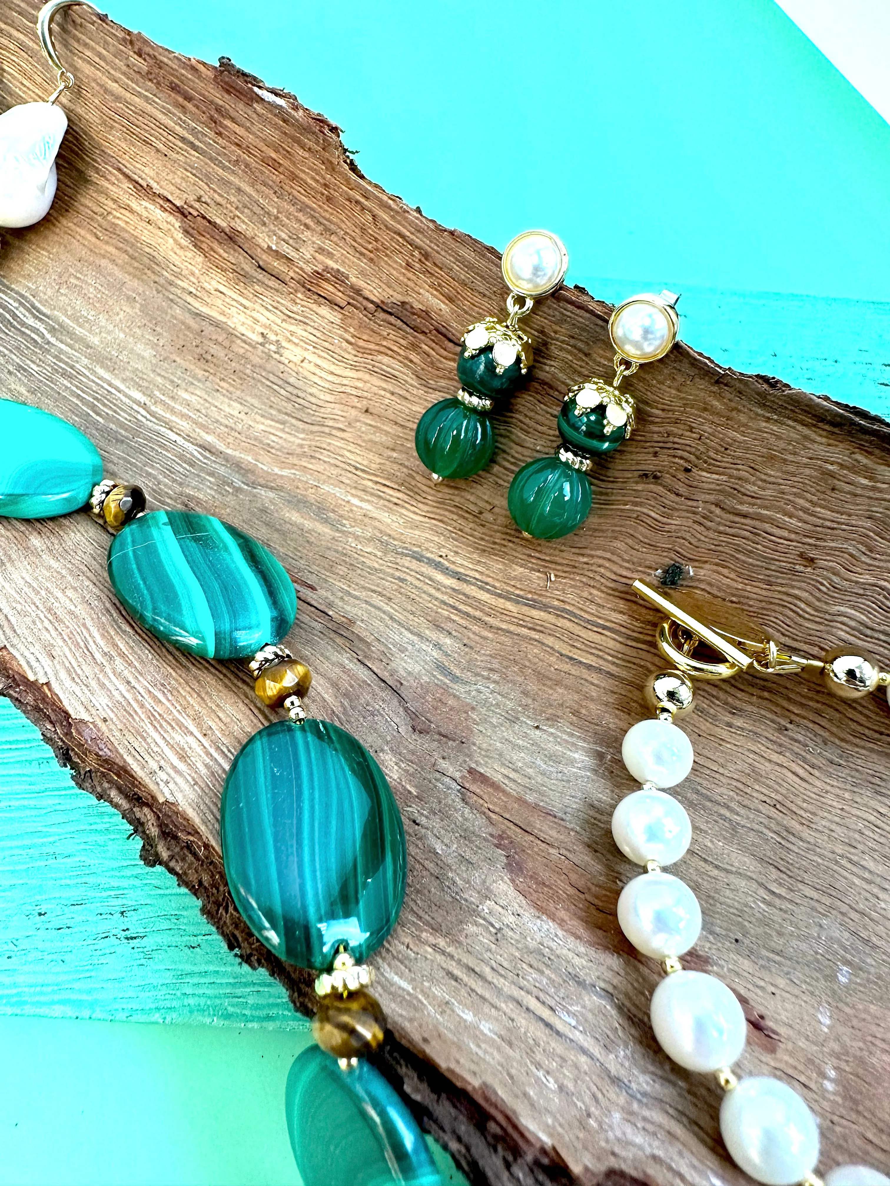 Malachite With Green Jade Dangle Earrings JE040