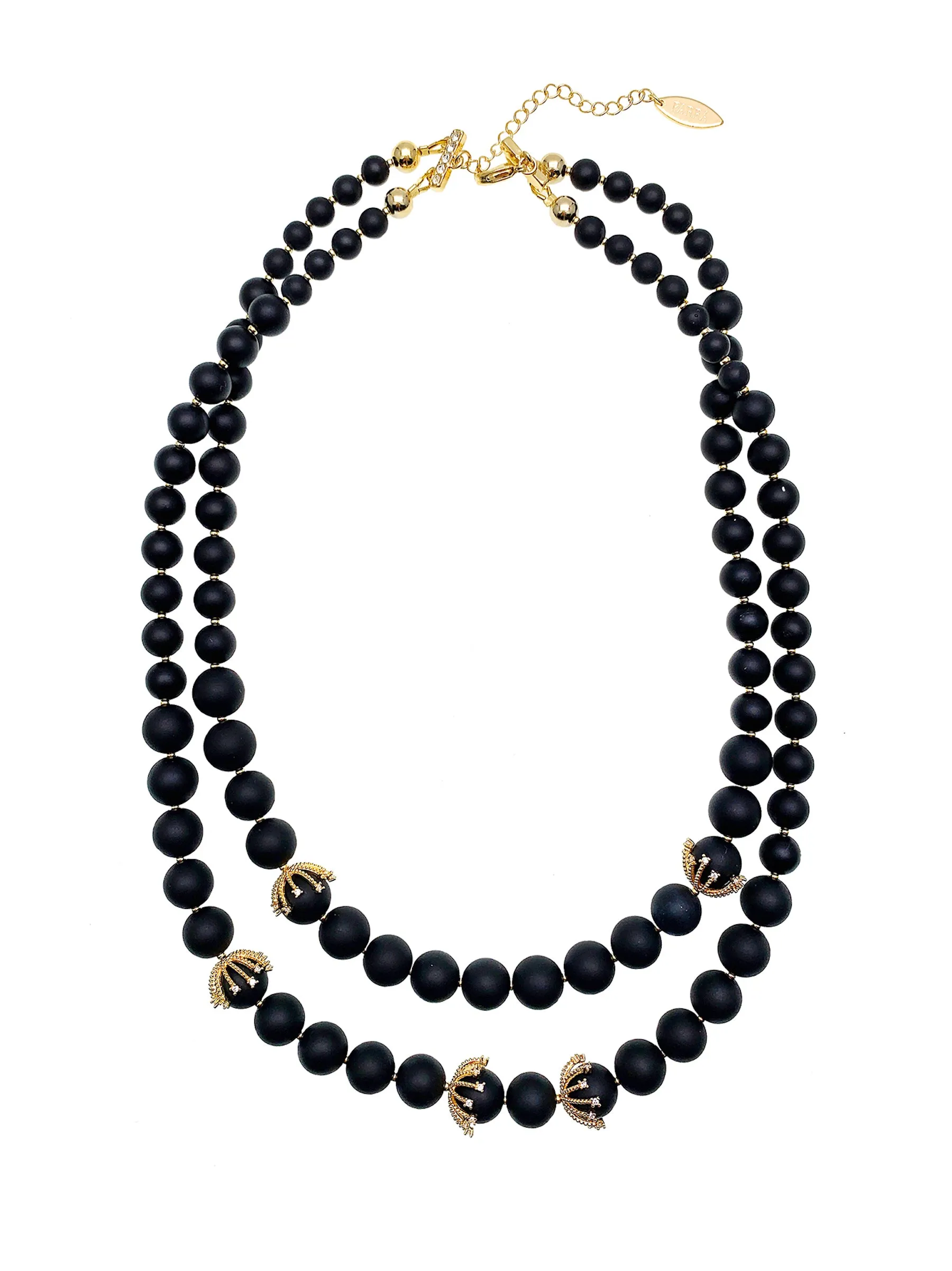 Matte Black Agate Double Layers Necklace HN038