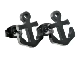 Mens Black Stainless Steel Anchor Earrings