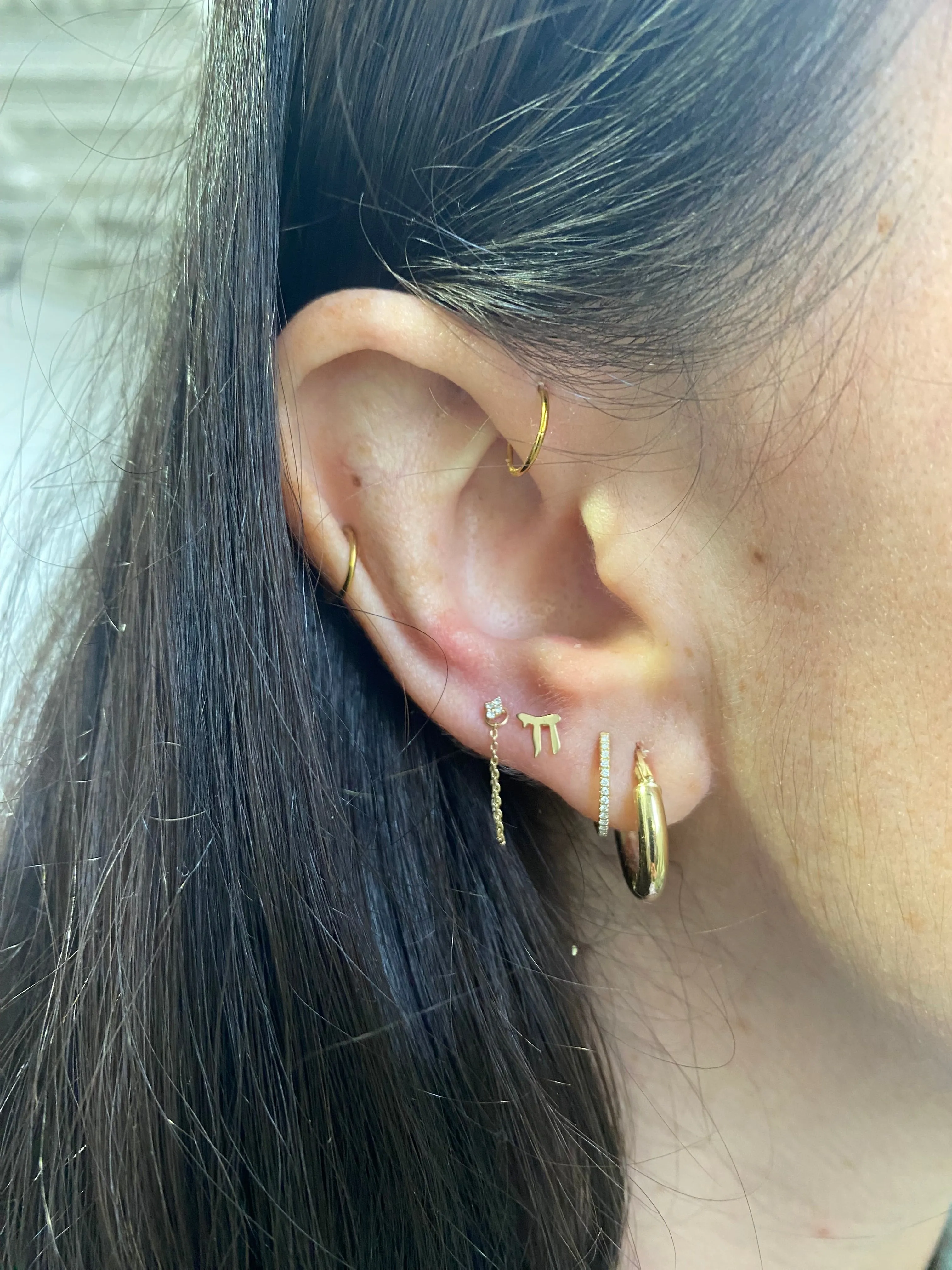 Mini 10K Gold Chai Stud Earrings