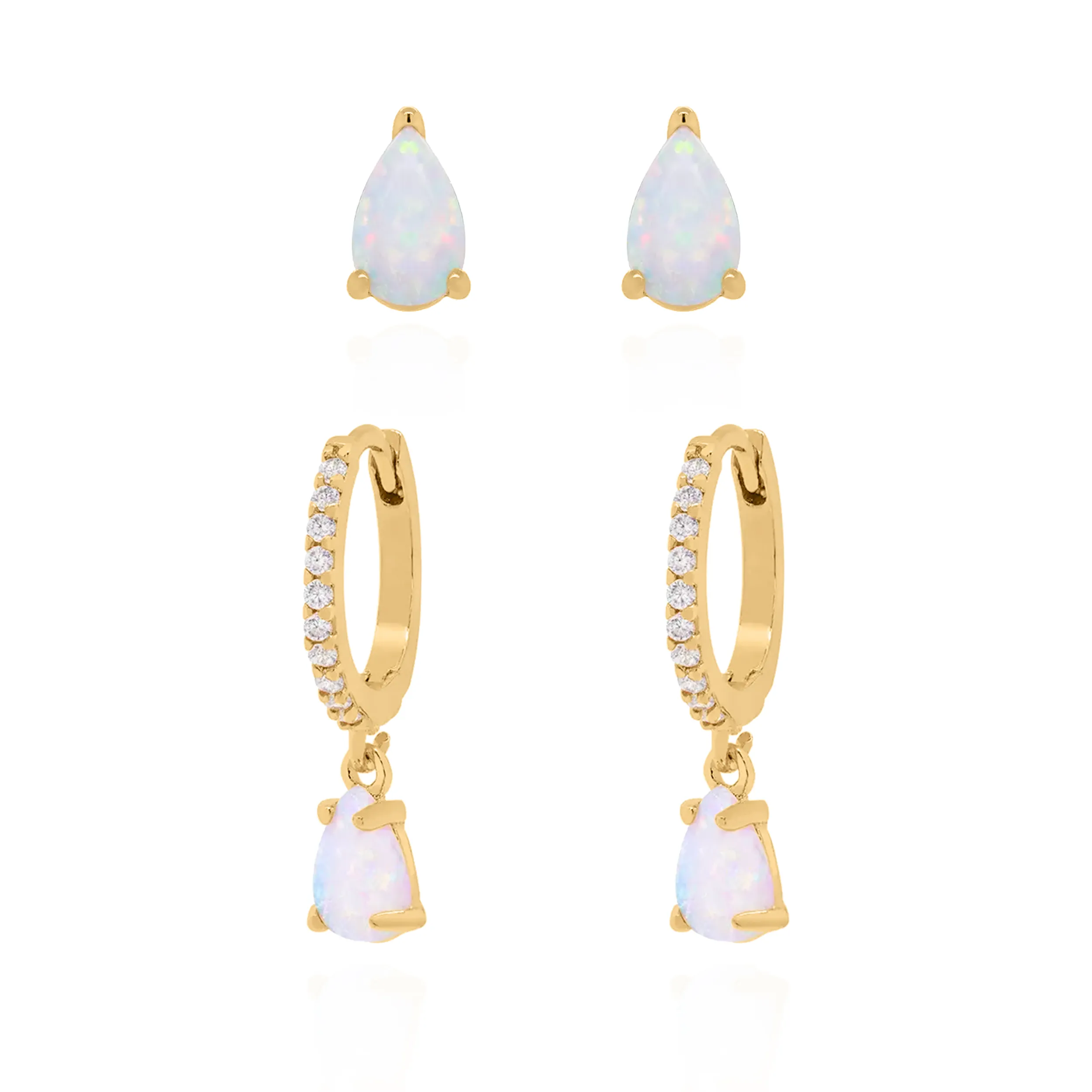 Opal Earring Gift Set | Huggie Hoops & Stud Earrings | 18k Gold Plated