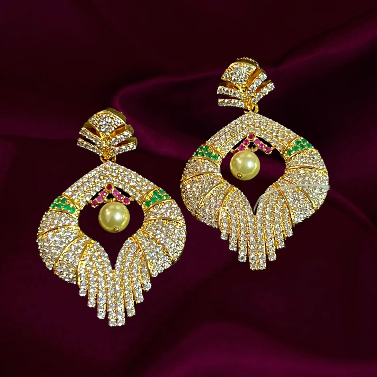 Partywear Designer White AD Zircon Earrings