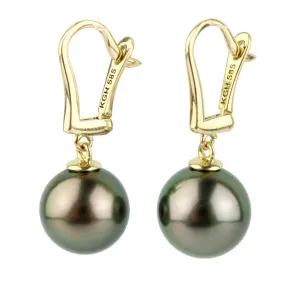 Peacock Green Tahitian Pearl Lever Backs