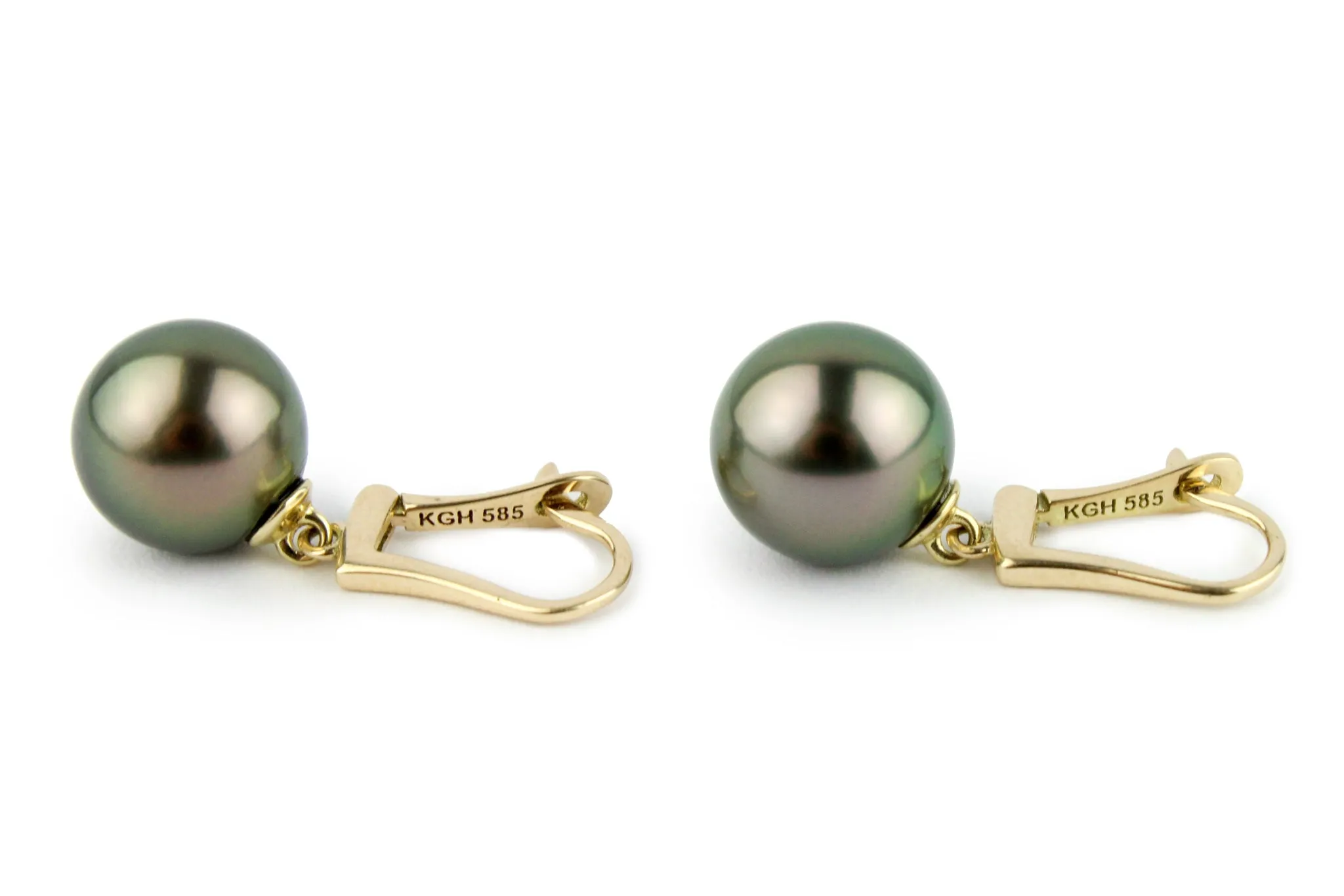 Peacock Green Tahitian Pearl Lever Backs