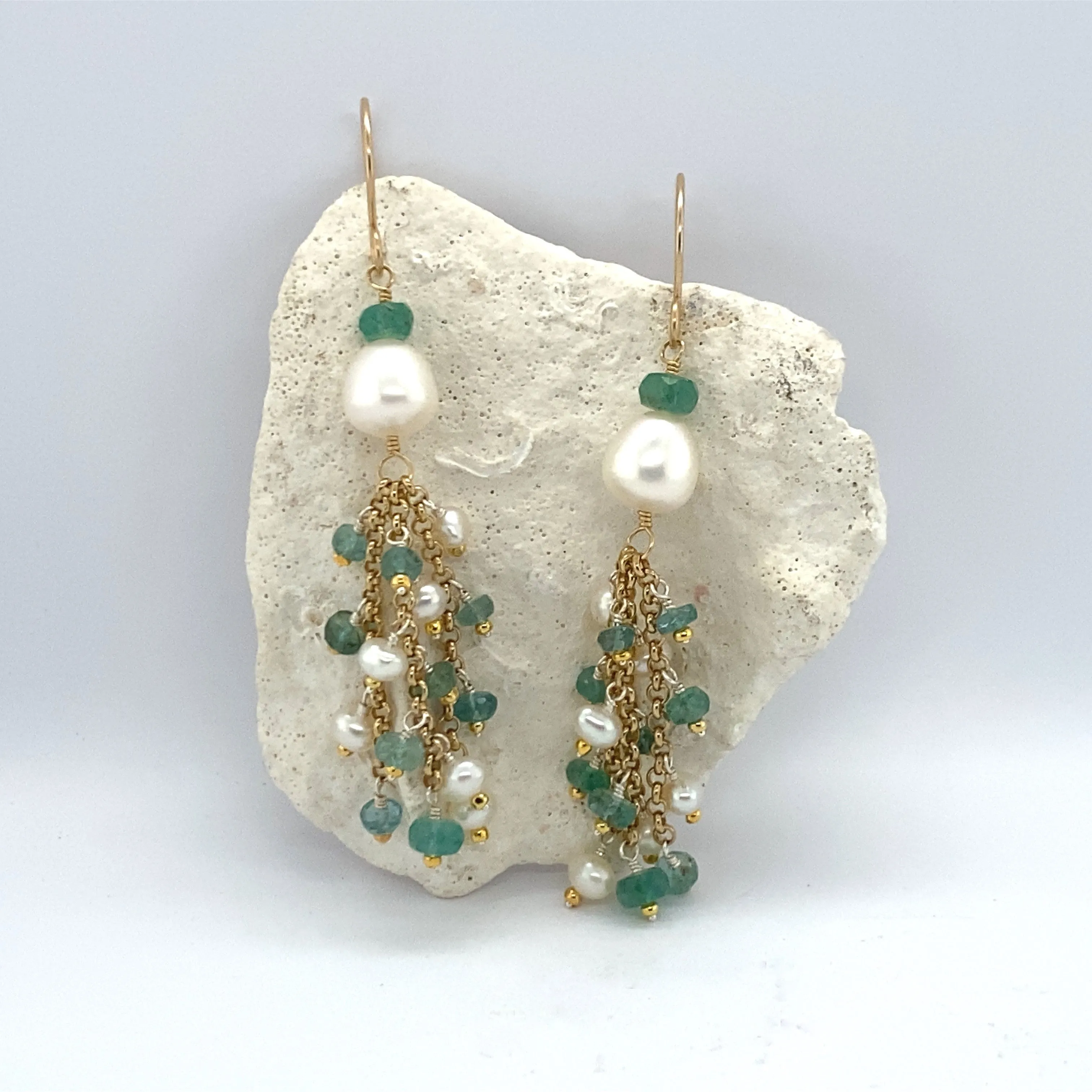 Pearl and Emerald Drop Earrings - 18k Vermeil