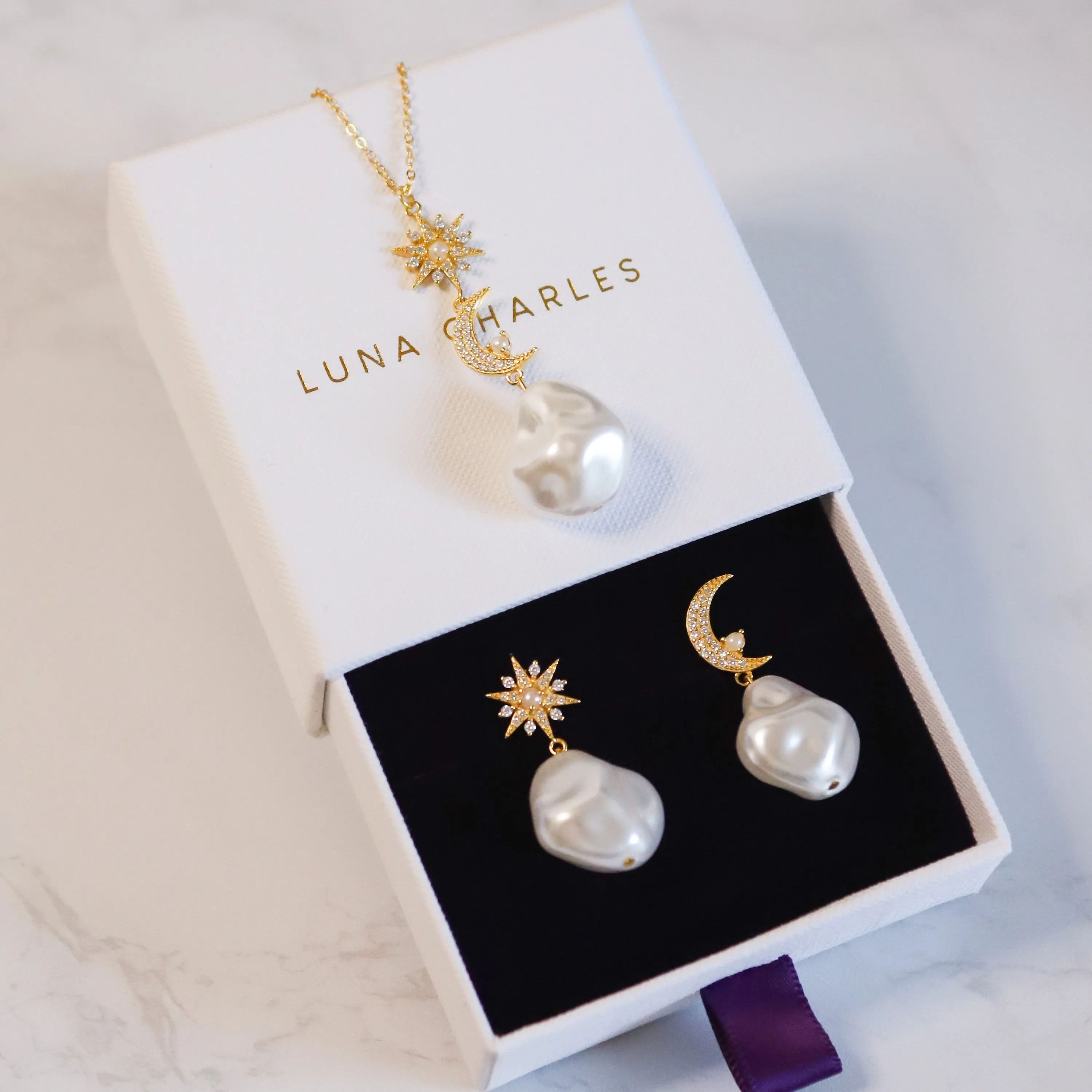 Pearl Drop Gift Set | Earrings & Necklace | 18k Gold Plated