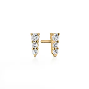 Reclaimed 18K Yellow Gold and Diamond Earrings, 3 Diamonds