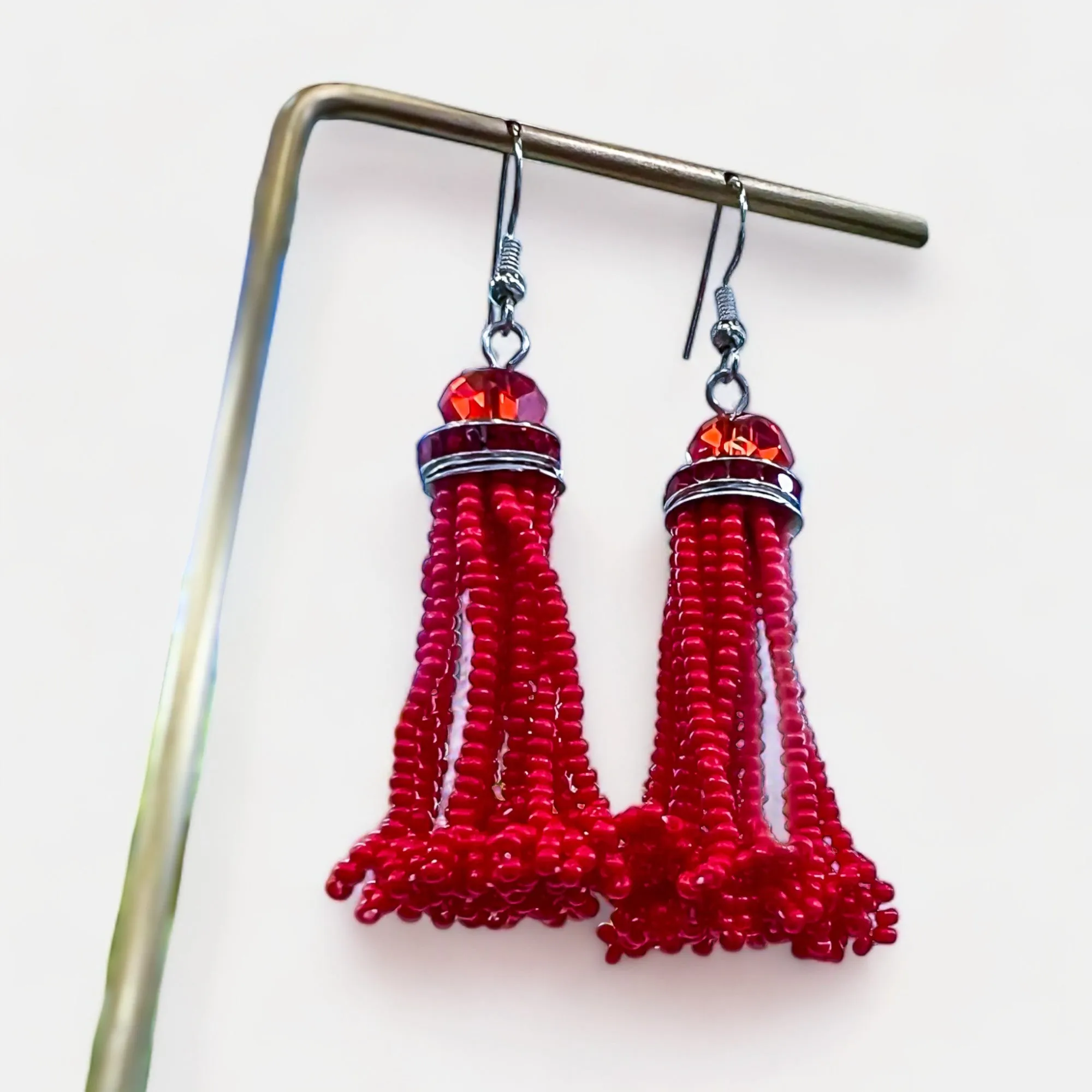 Red Beaded Tassel Earrings [NO RETURNS]